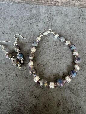 Handmade Electroplated Labradorite Natural Stone Bracelet and Earring Set